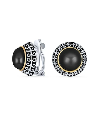 Bling Jewelry Bali Style Two Tone Dome Button Clip On Earrings For Women Non Pierced Ear