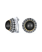 Bling Jewelry Bali Style Two Tone Dome Button Clip On Earrings For Women Non Pierced Ear