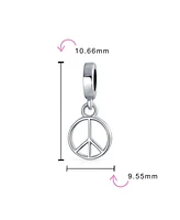 Bling Jewelry Inspirational World Peace Sign Dangle Charm Bead Sterling Silver for Bracelets