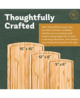 Wood Cutting Board - Bamboo Cutting Board Set, Wooden Cutting Boards for Kitchen with Deep Juice Groove, Side Handles