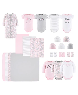 The Peanutshell Newborn Baby Shower Gift Set for Girls, Baby Layette Essentials, Pink, Grey