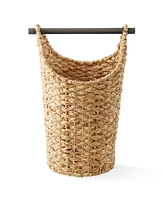 Casafield Toilet Paper Roll Holder Storage Basket with Wood Bar - Natural, Woven Water Hyacinth Wicker Bathroom Tissue Storage Organizer