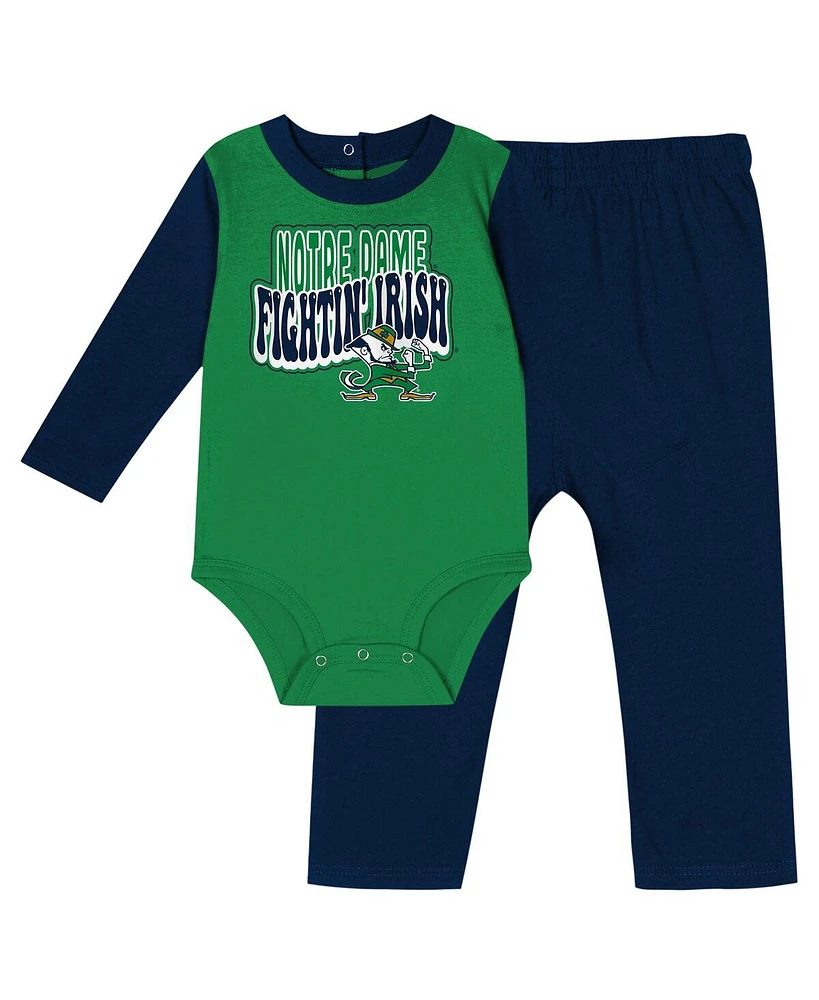 Outerstuff Baby Boys and Girls Navy Notre Dame Fighting Irish Double Up Long Sleeve Bodysuit & Pant Set