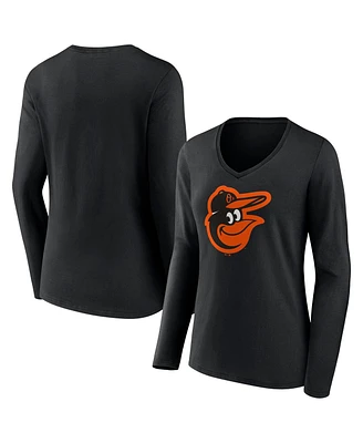 Fanatics Women's Black Baltimore Orioles Logo V-Neck Long Sleeve T-Shirt