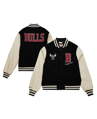 Mitchell & Ness Men's Black Chicago Bulls Hardwood Classics Varsity Full-Snap Jacket