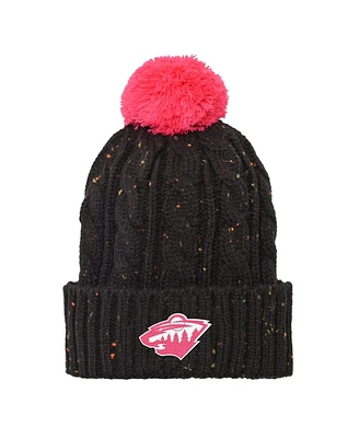 Outerstuff Girls Youth Minnesota Wild Black Nep Yarn Cuffed Knit Hat with Pom