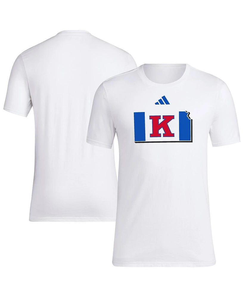 Adidas Men's White Kansas Jayhawks Basketball State Outline Fresh T-Shirt