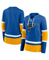 Fanatics Women's Blue St. Louis Blues Prime Time Lace-Up Long Sleeve T-Shirt