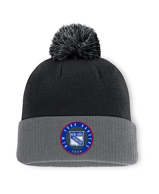 Fanatics Men's Black New York Rangers Cuffed Knit Hat with Pom