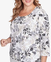Hearts Of Palm Plus Size Printed Essentials 3/4 Sleeve Top