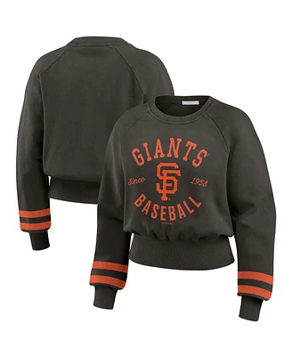 Wear by Erin Andrews Women's Black San Francisco Giants Vintage Washed Cropped Pullover Sweatshirt