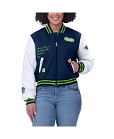 Wear by Erin Andrews Women's Navy/White Minnesota Timberwolves Cropped Varsity Full-Zip Jacket