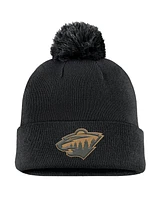 Fanatics Men's Black Minnesota Wild Military Appreciation Cuffed Knit Hat with Pom