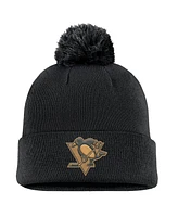 Fanatics Men's Black Pittsburgh Penguins Military Appreciation Cuffed Knit Hat with Pom