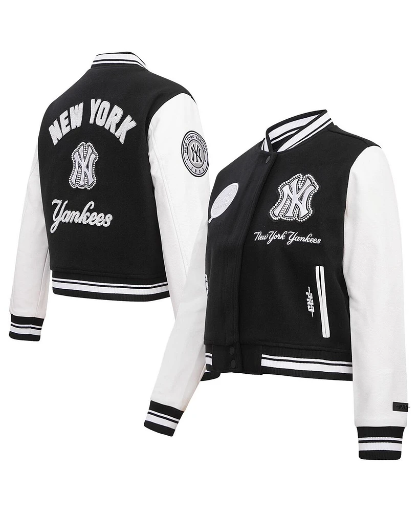 Pro Standard Women's Black New York Yankees Rib Wool Full-Zip Varsity Jacket