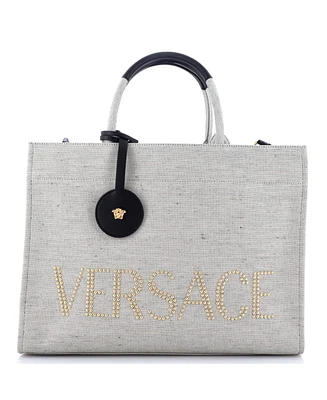 Pre-Owned Versace Large La Medusa Tote Studded Canvas