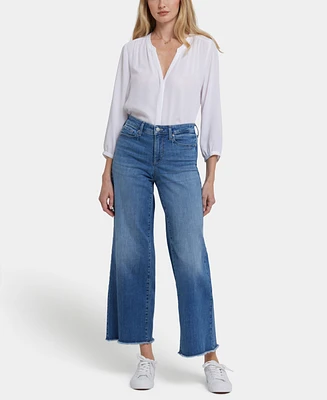 Nydj Women's Teresa Wide Leg Ankle Frayed Hems Jeans
