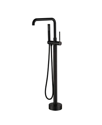 Floor Mount Bathtub Faucet Freestanding Tub Filler Standing High Flow Shower Faucets Shower Mixer Taps, Swivel Gooseneck Spout with Cylinder Handheld