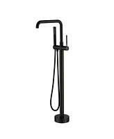Floor Mount Bathtub Faucet Freestanding Tub Filler Standing High Flow Shower Faucets Shower Mixer Taps, Swivel Gooseneck Spout with Cylinder Handheld