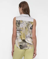 Dkny Women's Printed Sleeveless Collared Blouse