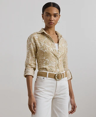 Lauren Ralph Petite 100% Linen Relaxed-Fit Floral Shirt