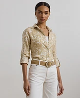 Lauren Ralph Petite 100% Linen Relaxed-Fit Floral Shirt