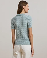 Lauren Ralph Petite Cable-Knit Cotton Polo Sweater