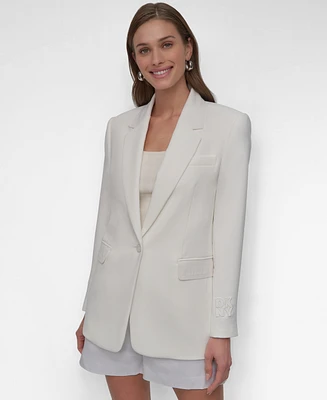 Dkny Women's Notch-Collar One-Button Logo-Patch Blazer