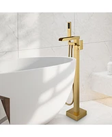 Freestanding Bathtub Faucet Tub Filler Floor Mount Bathroom Faucets Brass Single Handle with Handheld Spray, Matte Black