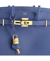 Pre-Owned HERMES Birkin 30 Handbag Blue Epsom with Gold Hardware