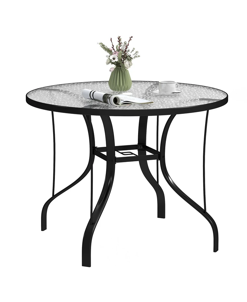 Outsunny 38" Round Patio Table, Tempe Glass Outdoor Dining Table,