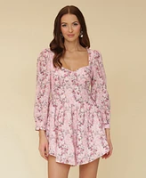 Avec Les Filles Women's Cotton Floral Puff-Sleeve Mini Dress