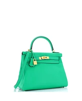 Pre-Owned HERMES Kelly 28 Handbag Green Evercolor with Gold Hardware