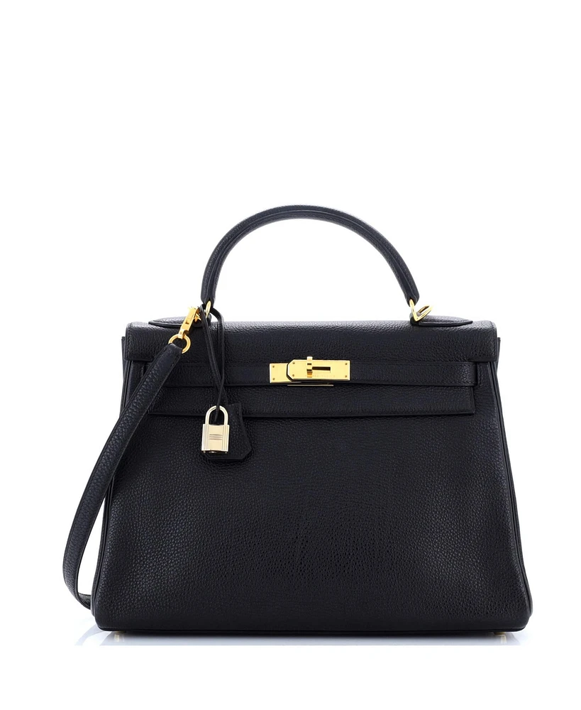 Pre-Owned HERMES Kelly 32 Handbag Black Togo with Gold Hardware