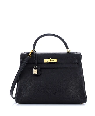 Pre-Owned HERMES Kelly 32 Handbag Black Togo with Gold Hardware