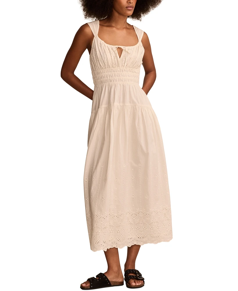 Lucky Brand Women's Cotton Eyelet Midi Dress