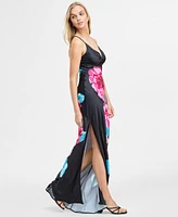 Juniors' Floral Print Sleeveless Column Gown, Created for Macy's