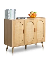 Modern Rattan Shoe Storage Cabinet with 3 Doors and Adjustable Shelves