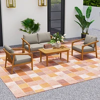 Outsunny 4 Pieces Acacia Wood Patio Furniture Set with Thickened Cushions