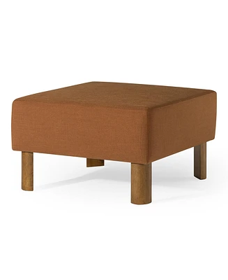 Maven Lane Lena Contemporary Upholstered Ottoman with Refined Brown Wood Finish