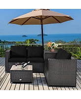 4 Pieces Outdoor Patio Rattan Furniture Set with Loveseat and Storage Box