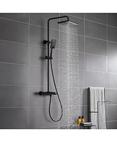 Thermostatic rain shower faucet Exposed Wall Mount Handheld Shower Set, Matte Black