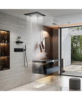 24 Inches Luxury 5-Function Thermostatic Shower System with Handheld Shower Rain Showerhead with Neck/Back Massage Spout Spout Shampoo Shelf