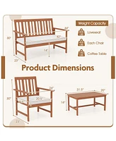 4 Pieces Acacia Wood Furniture Set with Seat Cushions and Robust Wood Frame-White