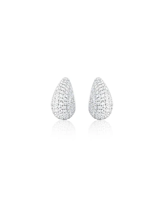 Etoielle White Gold Tone Pave Cubic Zirconia Pear Shape Water Drop Stud Hoops