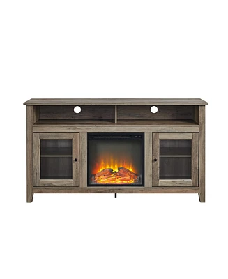 Tv Stand with Electric Fireplace Classic Glass-Door Tall for TVs up to 65 Inches, Barnwood