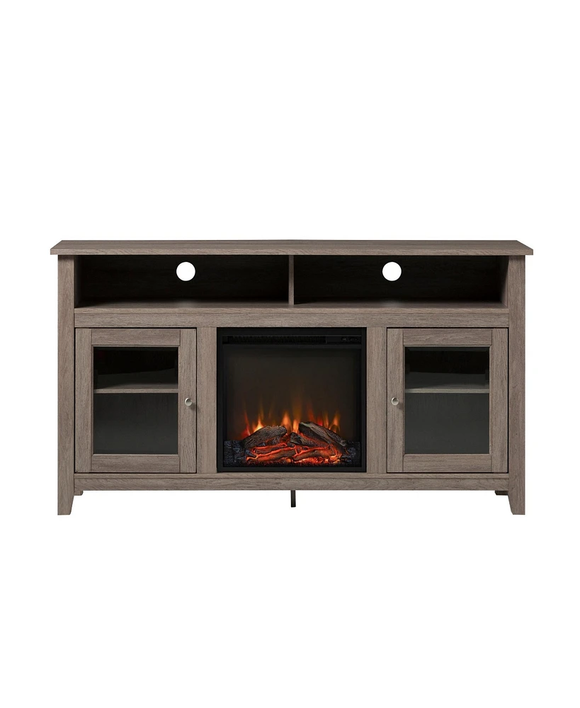 Tv Stand with Electric Fireplace Classic Glass-Door Fireplace Tall Tv Stand for TVs up to 65 Inches, Barnwood