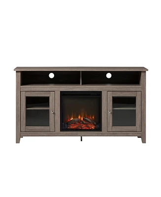 Tv Stand with Electric Fireplace Classic Glass-Door Fireplace Tall Tv Stand for TVs up to 65 Inches, Barnwood
