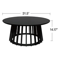 Round Coffee Table Set of 2 Grille Molding Cocktail Table Circle Coofee Table with Metal Base for Living Room