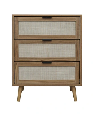 3 Drawer Storage Cabinet Rattan Dressers Chest of Drawers Entryway Cabinet Fluted Nightstand Bedside Table Dresser for Bedroom Living Room